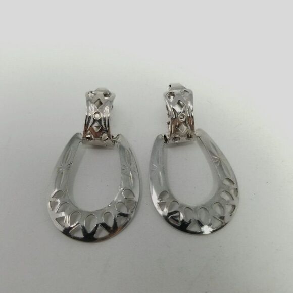 Vintage Silver Tone Door Knocker Style Stud Earrings, Cut Out Design, Estate - Picture 2 of 6